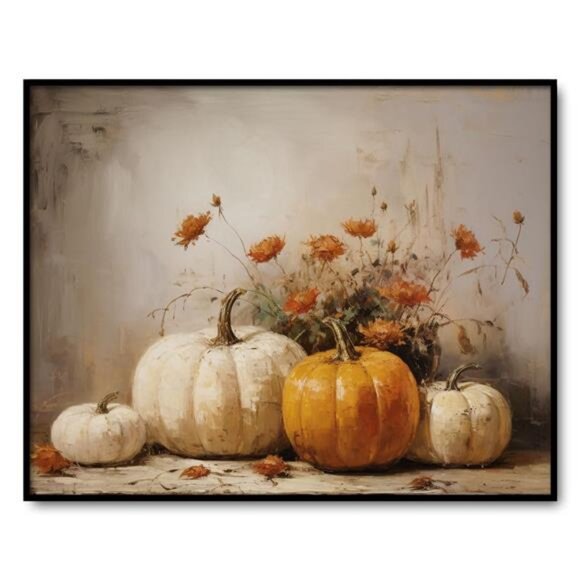 Fall Wall Decor, Pumpkin‎ Still Life Print, Rustic Fall Art, Vintage Autumn - Picture 3 of 5